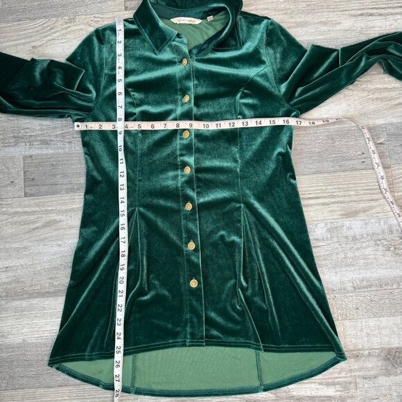 Soft Surroundings Emerald Green Velvet Long Sleeve Button Down Tunic C25 - Picture 3 of 6